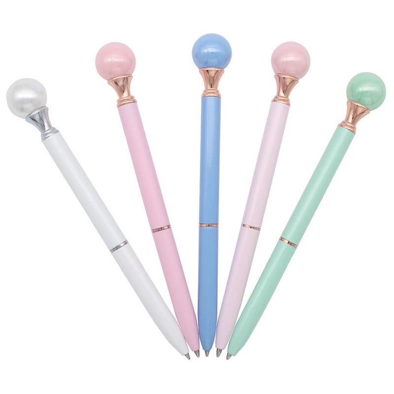 Gullor 5PCS Pearl Retractable Ballpoint Pen, Bling Metal Ballpoint Pens, Multicolor A - Image 4